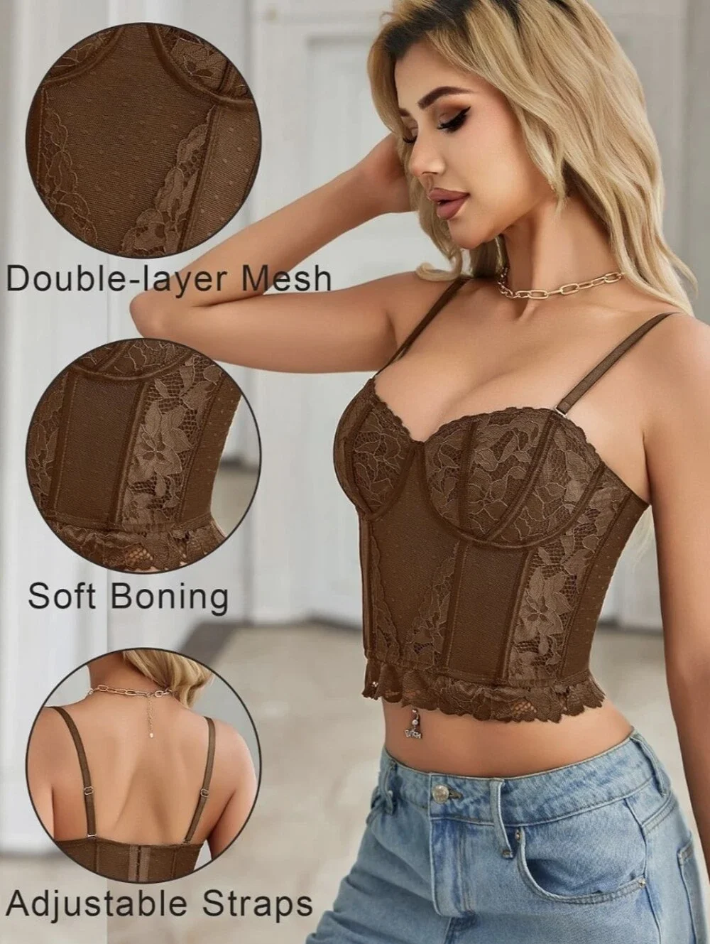 Brown Lace Bustier Corset